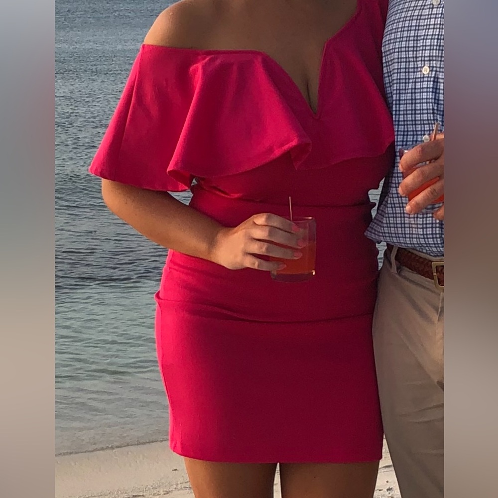 Pink Off-Shoulder Bodycon Mini Dress - Picture 2 of 6